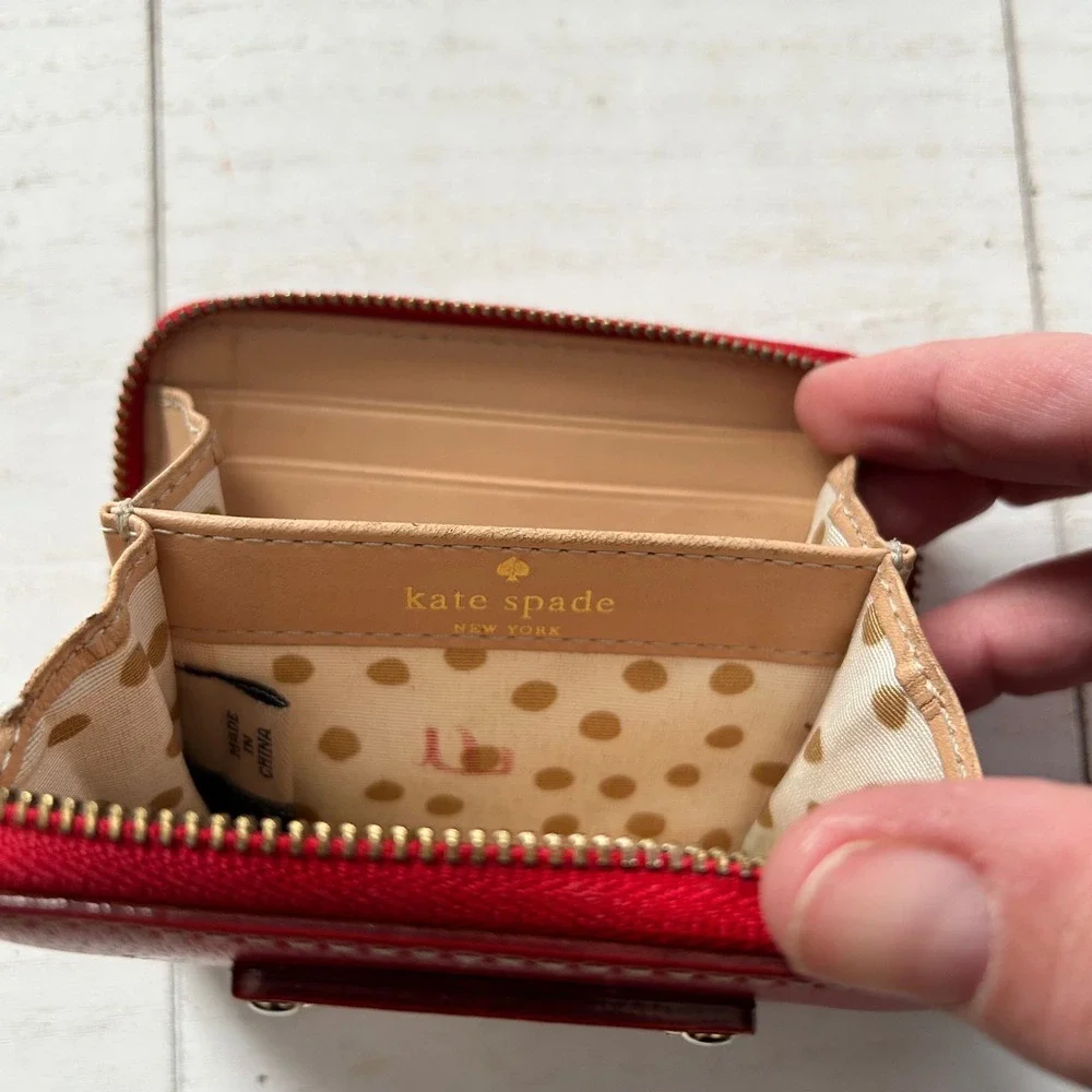 Kate Spade New York Red‎ Leather Zip Around Small Wallet Card Holder
